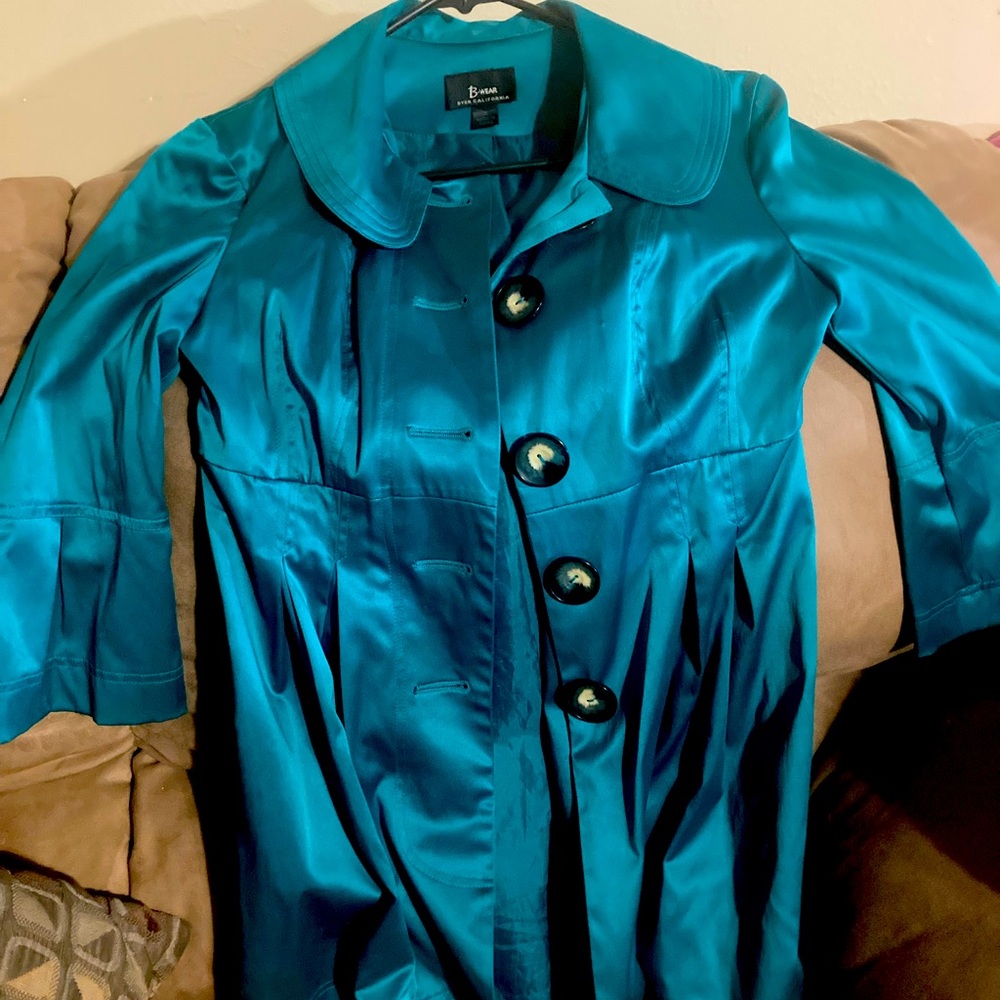 Satin blue teal jacket size small women’s